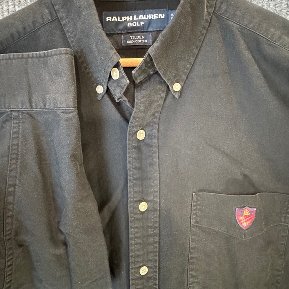 Vintage‎ Ralph Lauren Golf Shirt Button Down Long Sleeve Crest Logo Black Size M - Picture 1 of 5